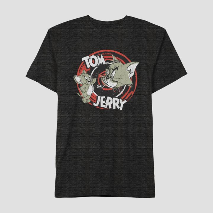 Tom And Jerry Men's Tom & Jerry Short Sleeve Graphic T-shirt - Black/white