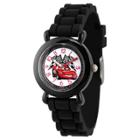 Disney Cars Lightning Mcqueen Boys' Black Plastic Time Teacher Watch, Black Silicone Strap, Wds000150