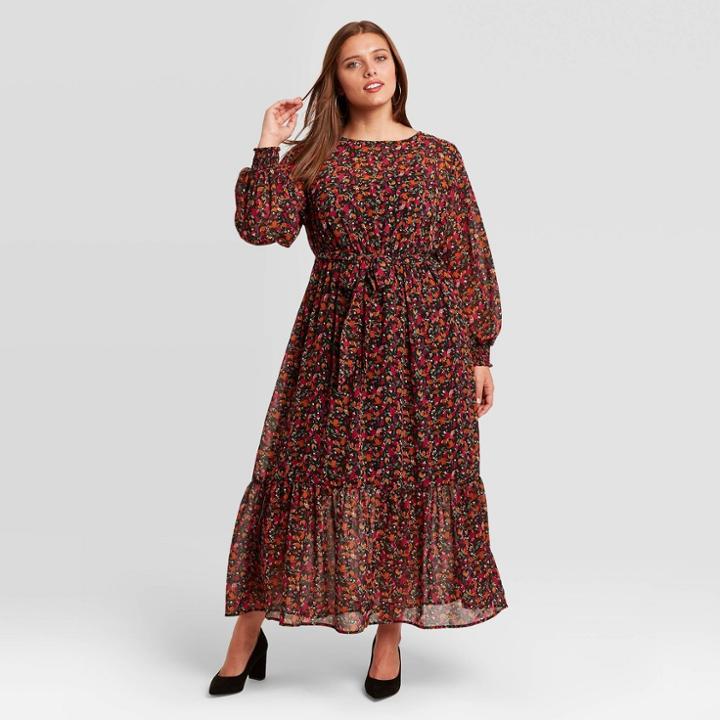 Women's Plus Size Floral Print Long Sleeve Dress - Ava & Viv X,