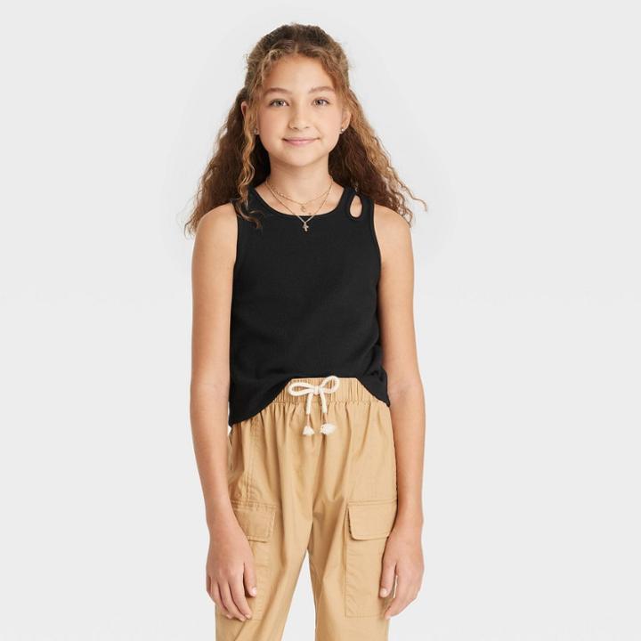 Girls' Cut Out Tank Top - Art Class Black