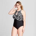 Surfside Women's Plus Size Tribal Keyhole One Piece - Black