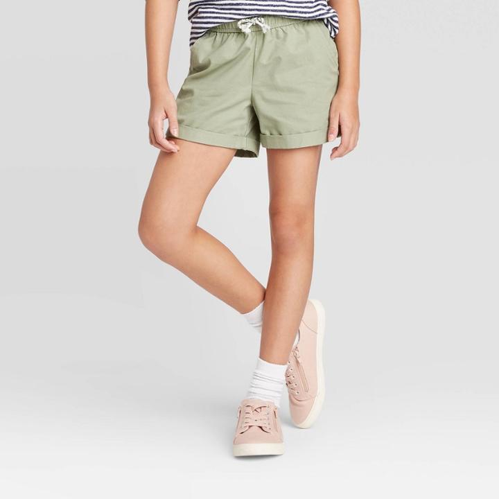 Girls' Rolled-hem Woven Shorts - Cat & Jack Green