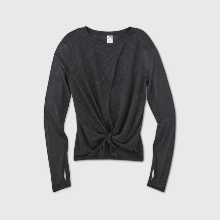 Women's Long Sleeve Snakeskin Burnout Tie-front Top - Joylab Black