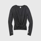 Women's Long Sleeve Snakeskin Burnout Tie-front Top - Joylab Black