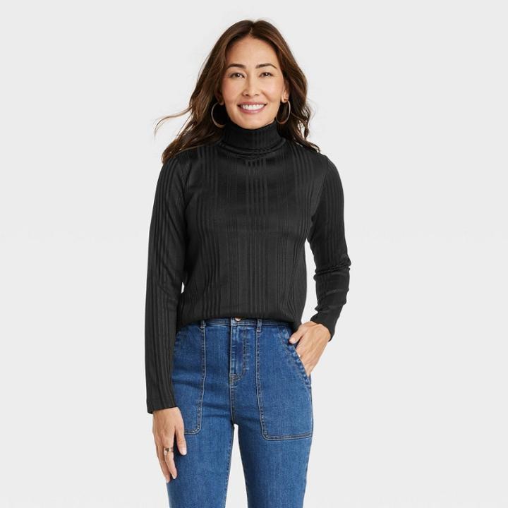 Women's Long Sleeve Turtleneck Top - Knox Rose Black