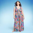 Women's Sleeveless Cover Up Maxi Duster - Kona Sol Multi Tropical Print X-1x