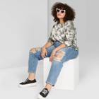 Women's Plus Size Long Sleeve Boxy Waffle Knit T-shirt - Wild Fable Olive Green Tie-dye1x