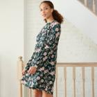 Women's Floral Print Long Sleeve Babydoll Dress - Knox Rose Green