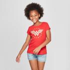 Girls' Dc Comics Wonder Woman Star Circle Short Sleeve T-shirt - Red