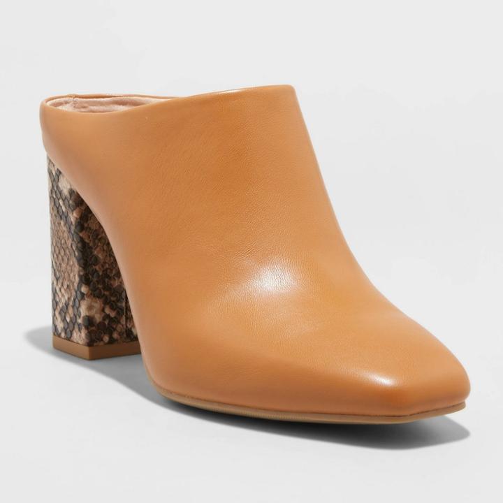 Women's Paula Mule Heels - A New Day Cognac