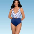Women's Slimming Control Wrap-front Cut Out One Piece Swimsuit - Beach Betty By Miracle Brands Blue