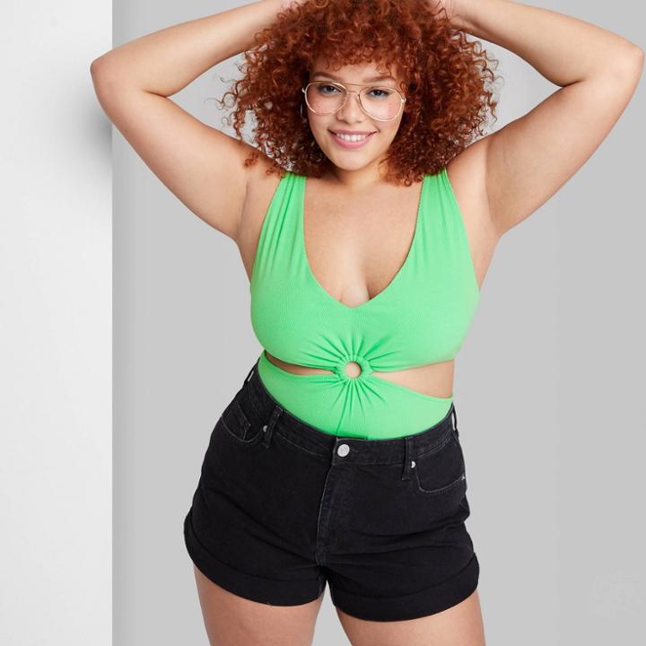 Women's Plus Size Side Cut Out Tank Bodysuit - Wild Fable Green
