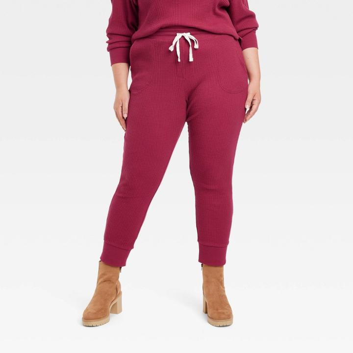 Women's Plus Size Waffle Knit Jogger Pants - Universal Thread Red