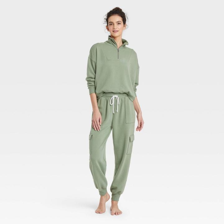 Women's French Terry Quarter-zip Lounge Sweatshirt - Colsie Green
