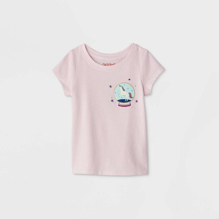 Toddler Girls' Unicorn Snow Globe Short Sleeve T-shirt - Cat & Jack Blush Pink