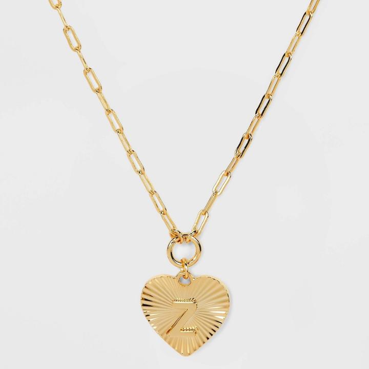14k Gold Dipped 'z' Initial Diamond Cut Heart Pendant Necklace - A New Day Gold