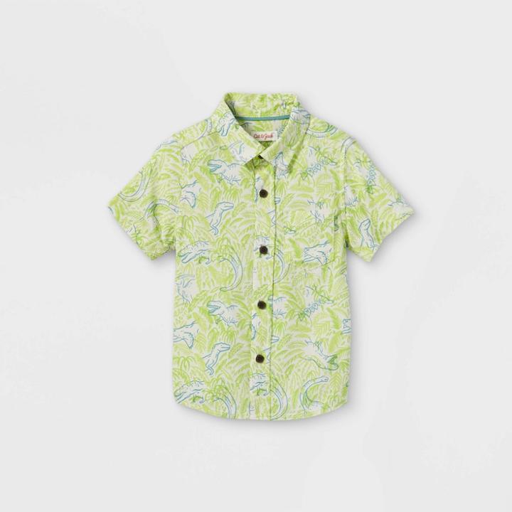 Toddler Boys' Dino Print Challis Short Sleeve Button-down Shirt - Cat & Jack Yellow