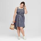 Women's Plus Size High-low Tie Waist Dress - Ava & Viv Navy