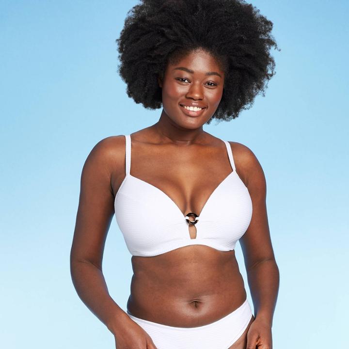Women's Lightly Lined Ribbed Tortoise Ring Bikini Top - Shade & Shore White