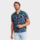 No Brand Latino Heritage Month Men's Vine Button Camp Short Sleeve Button-down Shirt - Navy Blue Floral