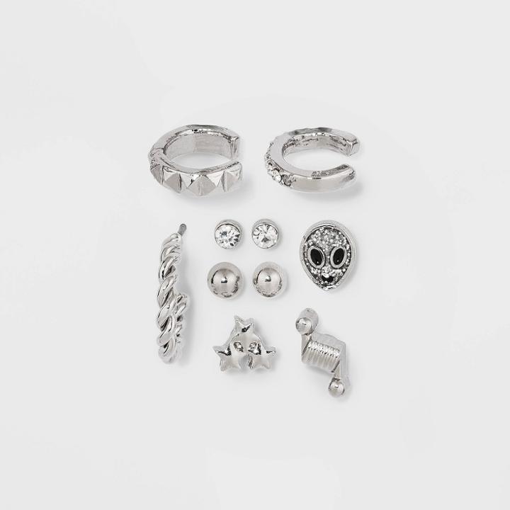 Star Alien Rhodium Hoop Stud Earring Set 9pc - Wild Fable Dark