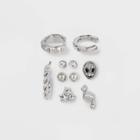 Star Alien Rhodium Hoop Stud Earring Set 9pc - Wild Fable Dark