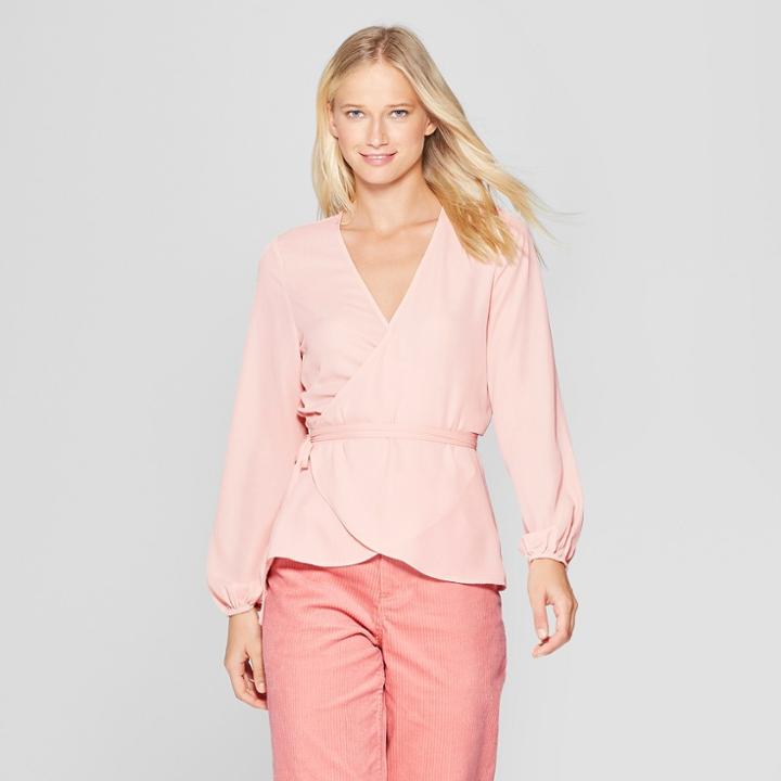 Women's Long Sleeve Silky Wrap Top - Who What Wear
