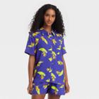 The Simpsons Women's Bart Simpson Vacation Mode Souvenir Short Sleeve Button-down Graphic T-shirt - Blue