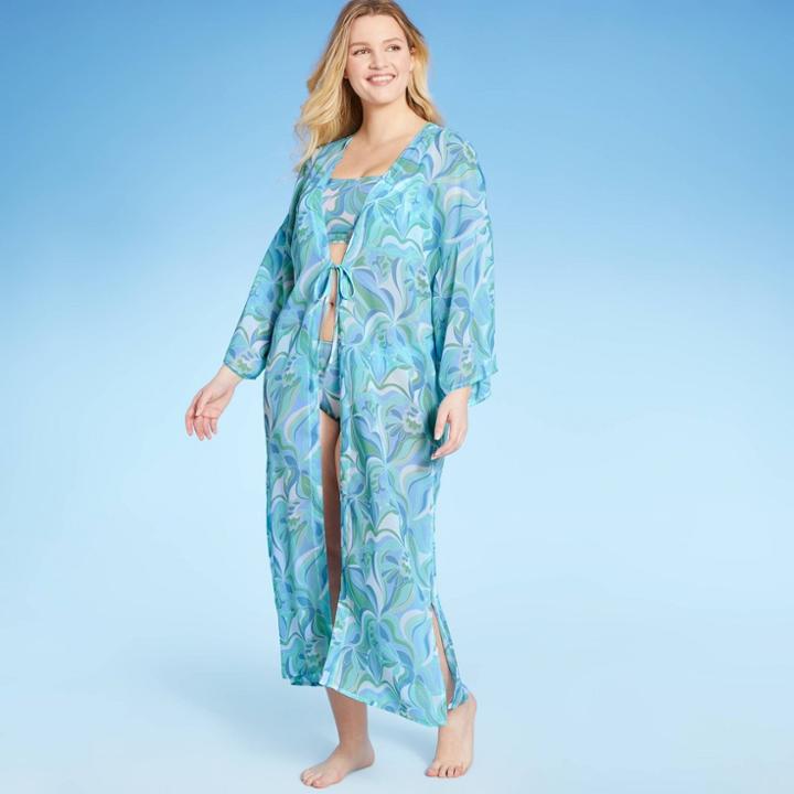 Women's Open-front Long Sleeve Cover Up Duster - Shade & Shore Multi