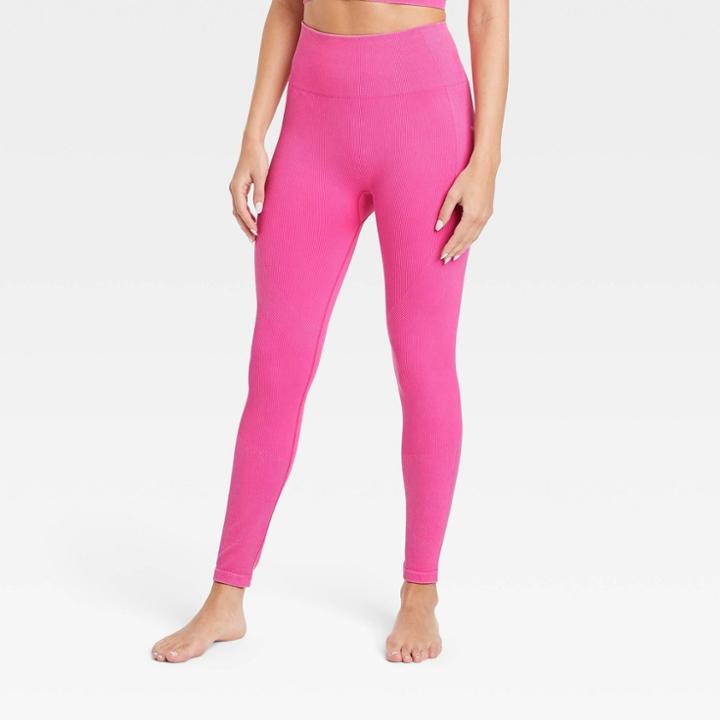 Women's High-rise Ribbed Seamless 7/8 Leggings - Joylab Berry Pink