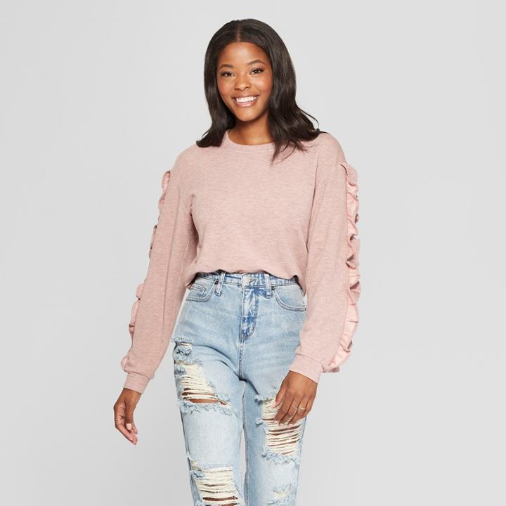 Women's Long Sleeve Ruffle Sleeve Knit Top - Xhilaration Rose (pink)
