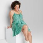 Women's Plus Size Sleeveless Ruched Front Skater Dress - Wild Fable Jade Floral 1x, Green Floral
