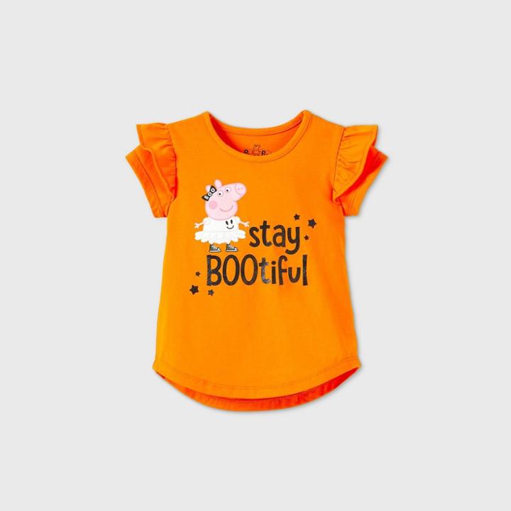 Toddler Girls' Peppa Pig Bootiful Halloween Short Sleeve T-shirt - Orange