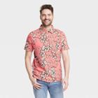 Men's Regular Fit Short Sleeve Slub Jersey Collared Polo Shirt - Goodfellow & Co Coral Pink/floral Print