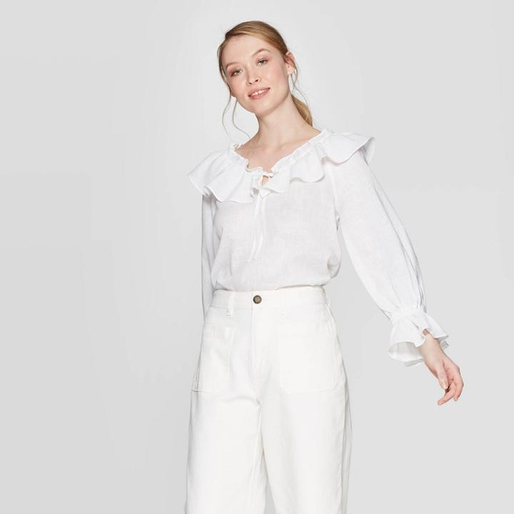 Women's Long Sleeve Off The Shoulder Prarie Blouse - Who What Wear White