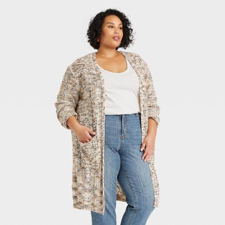 Women's Plus Size Duster Cardigan - Knox Rose Space Dye 1x, Multicolor