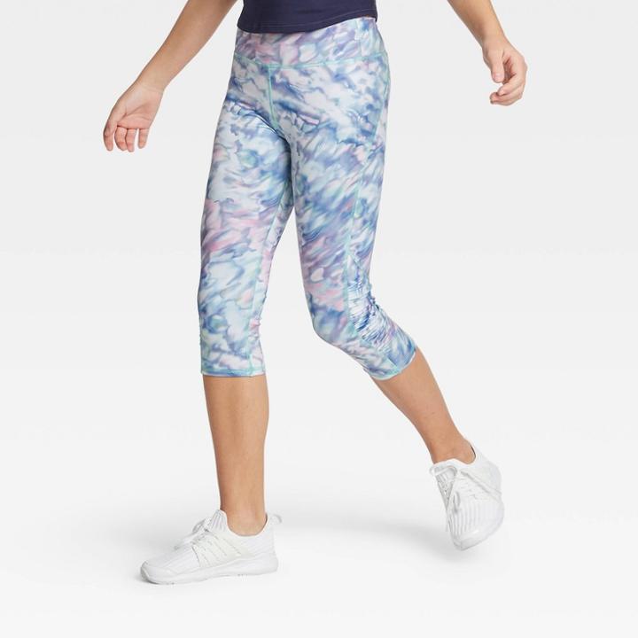 Girls' Ruched Performance Capri Leggings - All In Motion Aqua S, Girl's, Size: