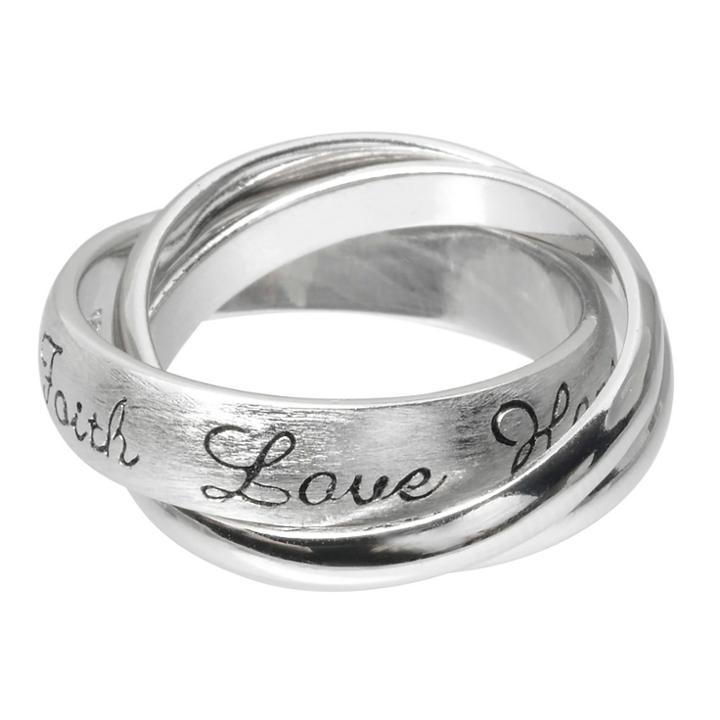 Women's Journee Collection Faith Hope Love Interlocking Ring In Sterling Silver -