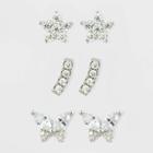 Cubic Zirconia Crawler Flower And Butterfly Stud Earring Trio Set - A New Day , Women's, Clear