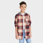 Boys' Flannel Hooded Long Sleeve Button-down Shirt - Art Class Cream
