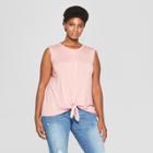 Women's Plus Size Tie Front Tank - Ava & Viv Heather Pink 1x, Pink Heather