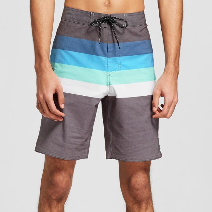 Trinity Collective Men's 8.5 Striped Vector Scallop Board Shorts - Trinity Black