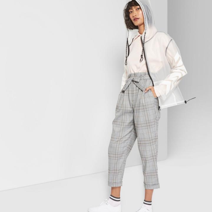 Women's Plaid Paper Bag Waist Straight Leg Pants - Wild Fable Black/white