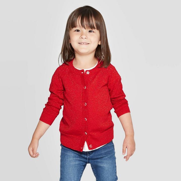 Toddler Girls' Cardigan With Shine - Cat & Jack Red 5t, Toddler Girl's