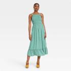Women's Sleeveless Smocked Strappy Dress - Universal Thread Green Floral