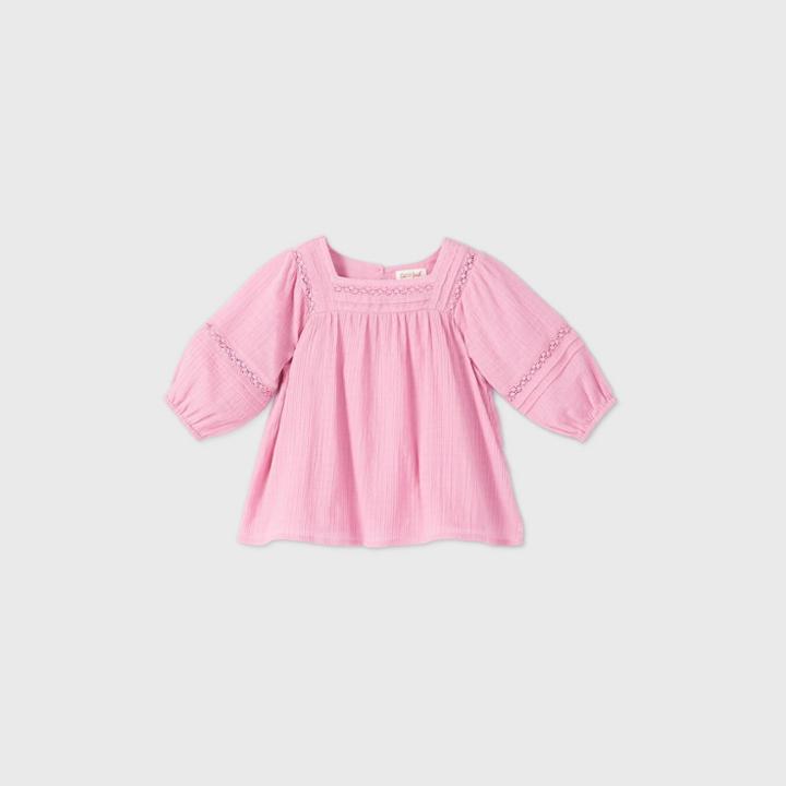 Toddler Girls' Short Sleeve Woven T-shirt - Cat & Jack Pink