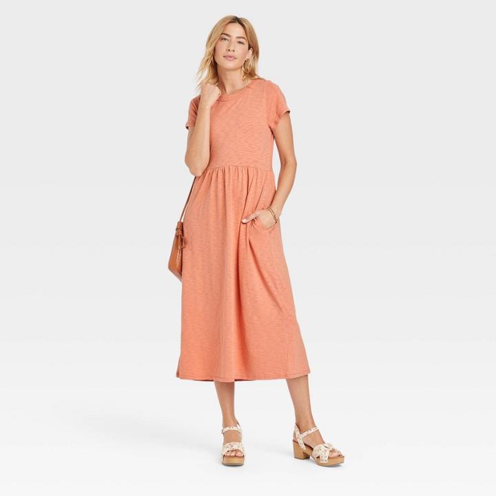 Women's Short Sleeve Babydoll T-shirt Dress - Universal Thread Coral Orange
