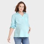 Long Sleeve Collared Side Woven Popover Maternity Shirt - Isabel Maternity By Ingrid & Isabel