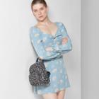 Women's Floral Print Long Sleeve Bow Front Dress - Wild Fable Blue Stencil/ivory