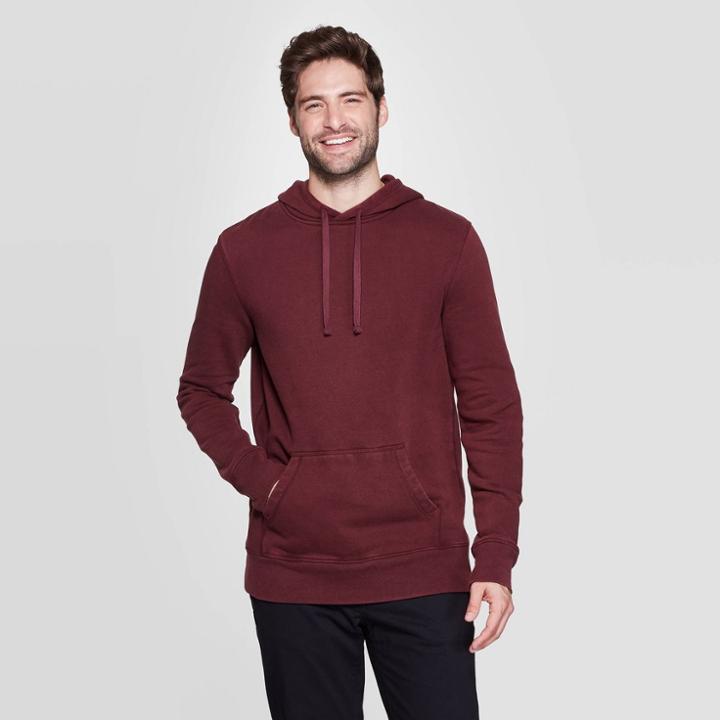 Men's Tall Standard Fit Fleece Pull Over Hoodie - Goodfellow & Co Pomegranate Mystery Mt, Men's, Red